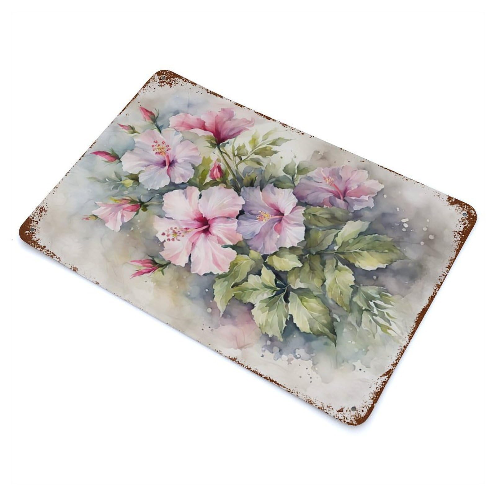Watercolor Hibiscus Bouquet Decorative Tin Sign 11.8"x7.9", for Farmhouse, Kitchen And Entryway Decor, Shabby Chic Decor