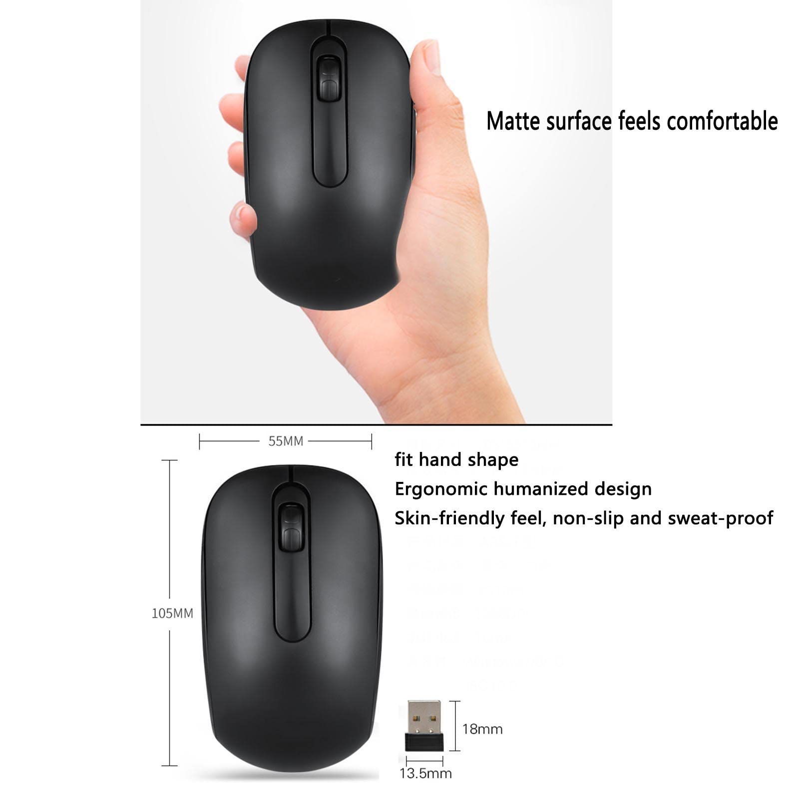 JUSHZ Mouse Wireless Ergonomico Senza Fili Usb Fotoelettrico 2,4 G Collega E Usa Sostenere L'ergonomia Commutazione DPI (105x55MM,black)