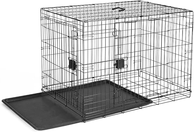 Amazon Basics Foldable Metal Wire Dog Crate with Tray, Double Door, 106.7 cm