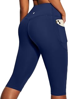 Heathyoga Capri Leggings with Pockets for Women Tummy Control Yoga Pants | Knee Length, 15"/19" Inseam, Capri Pants, All-Day Comfort, Flattering Fit, High Waisted, Curvy, Pilates, Workout, Gym, Casual