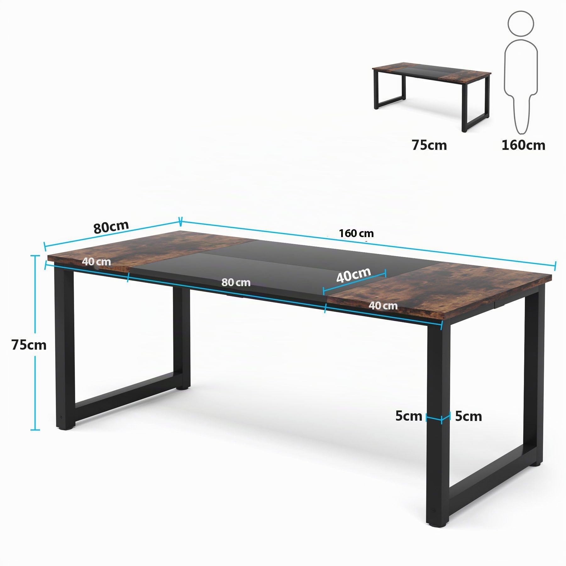 Tribesigns Mesa de comedor de 160 x 80 cm, mesa de cocina industrial para 4-6 personas, mesa de comedor rectangular para comedor, cocina, sala de estar, con patas de metal resistentes (marrón rústico)