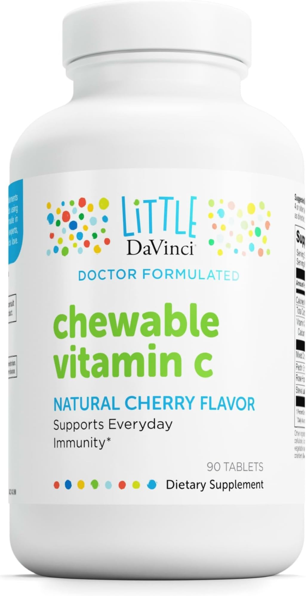 Little DaVinci Chewable Vitamin C - Kids Vitamin C Supplement to Support the Immune System, Healthy Skin and Overall Wellness - With Pectin, Rose Hips and More - Cherry Flavor - 90 Chewable Tablets