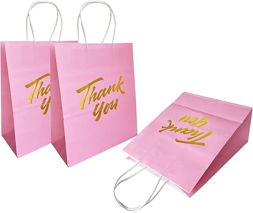 Miniatura 3 de XIAMUY 50 bolsas de regalo rosas de 8 x 4.25 x 10.5 pulgadas, bolsas de papel medianas con asas, bolsas de regalo de agradecimiento rosas, bolsas de