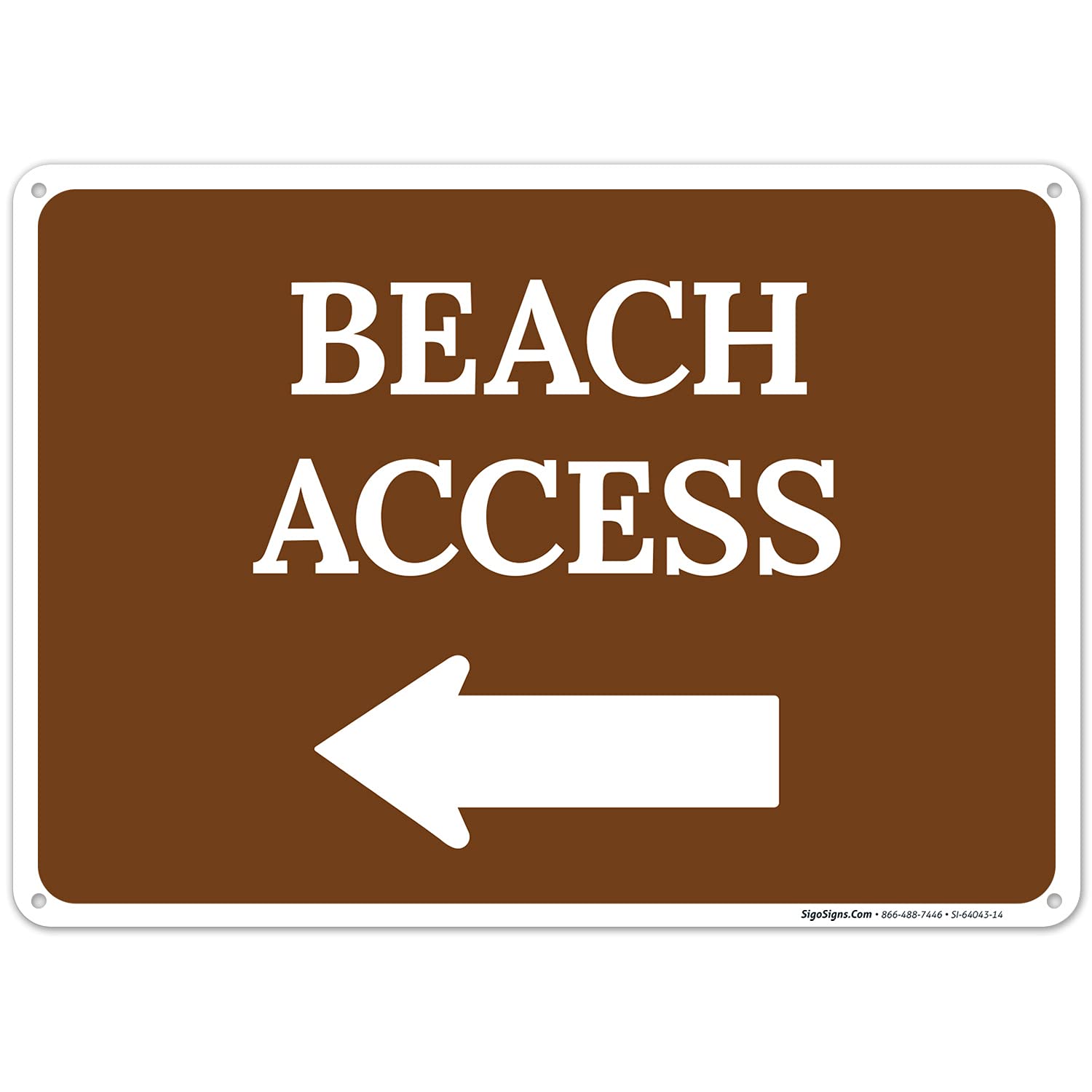 Beach Access with Left Arrow Sign, 10x14 Inches, Rust Free .040 Aluminum, Fade Resistant, Made in USA