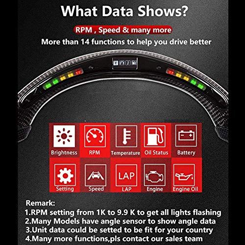 Car Steering Wheel,Akozon Carbon Fiber Racing Steering Wheel Lcd Led Shift Indicator Race Display Fit For Dodge Sxt Gt Rt Hellcat 2015‑2020 Fit For Jeep Grand Cherokee #TOP1