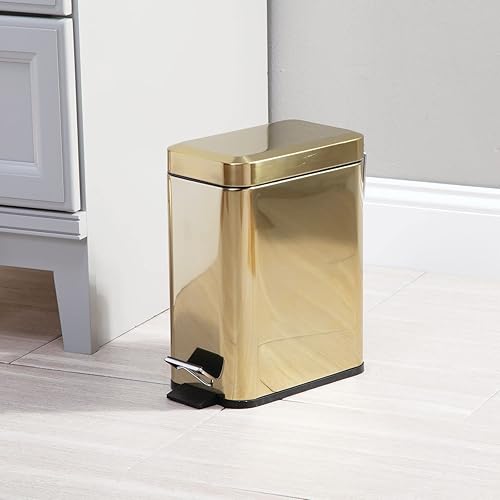 Miniatura 149 de mDesign - Cubo de basura de 1,3 galones de perfil delgado con escalón de metal, papelera, contenedor de basura, baño, tocador, dormitorio, cocina,