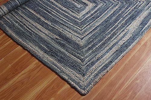 Tapis géométrique bleu en jute de 0,7 cm d'épaisseur supérieure tressée - 8