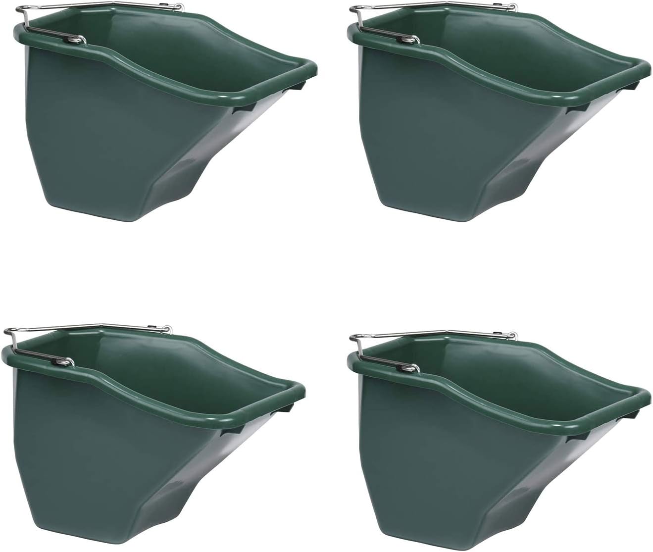 Little Giant 10-Quart Plastic Flat Back Angular Livestock Feed Bucket for Horses, Cattle, and Other Livestock, Green (4 Pack)