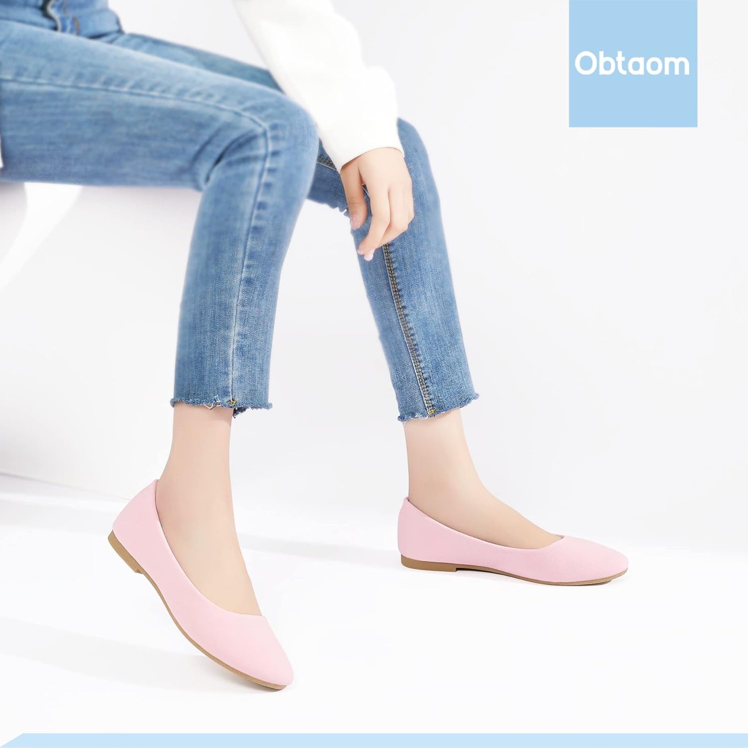 Obtaom Round Toe Women Flat Shoes Slip on Girls Dress Black Ballet Flats - Image 2