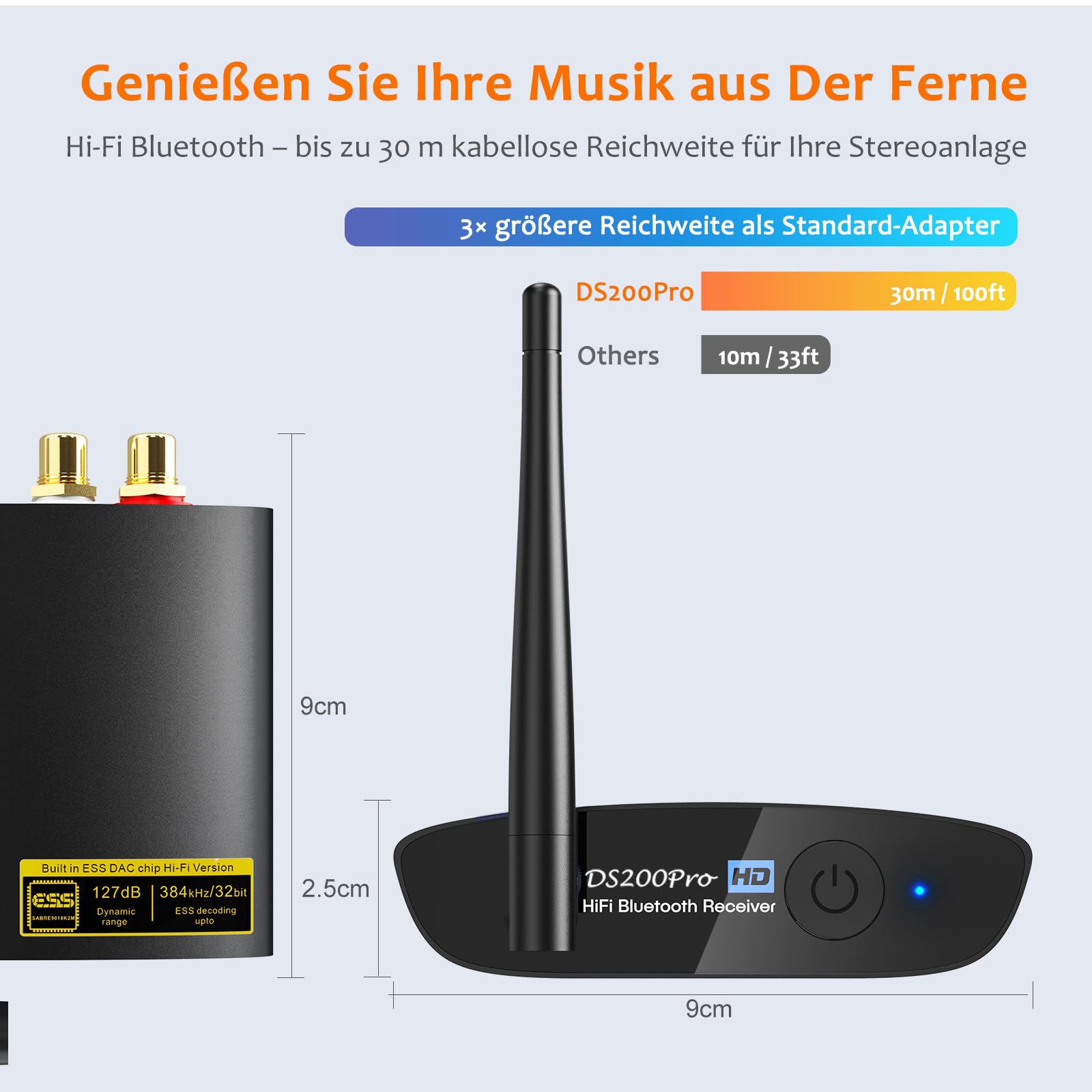 1Mii HiFi Bluetooth 5.3 Empfänger LDAC aptX HD Audio Adapter 384kHz/32bit DAC Optisch RCA Schwarz
