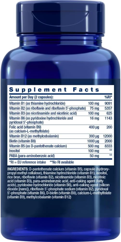 Life Extension - BioActive Complete B-Complex 60 Cápsulas - Complejo de Vitaminas B de Espectro Completo para Energía y Metabolismo, Salud Cerebral y Celular