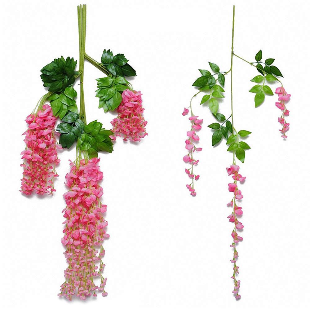 Ulalaza 12PCS 3.6FT Wisteria Artificial Flowers Garland Fake Hanging Vine Silk Flower String Greenery Rattan for Wedding Party Garden Home Decor
