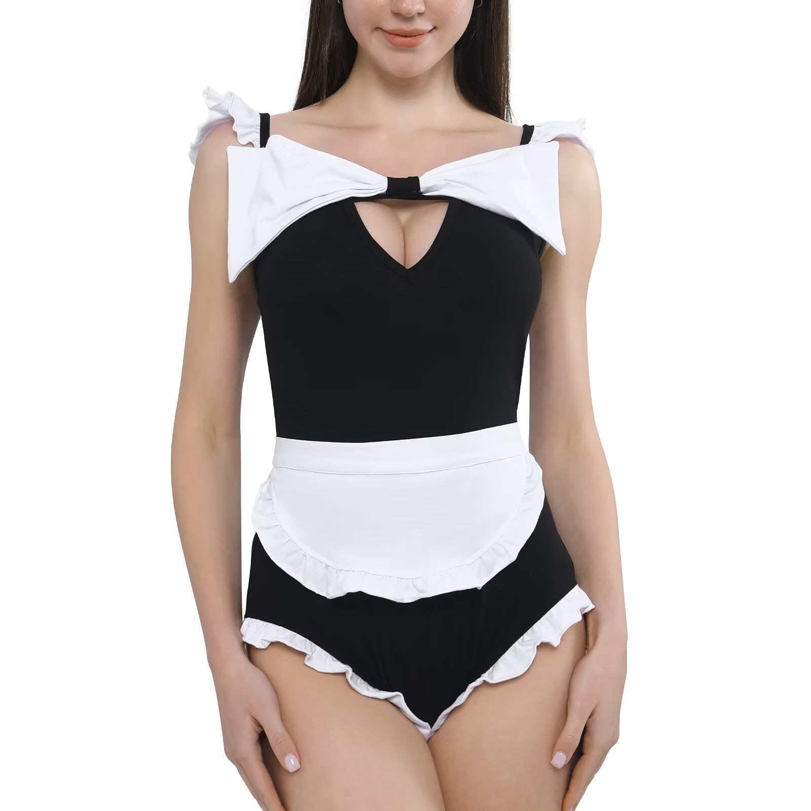 Landofgenie Tuta intera da donna con spalle scoperte con volant a maniche corte cosplay pigiama tuta