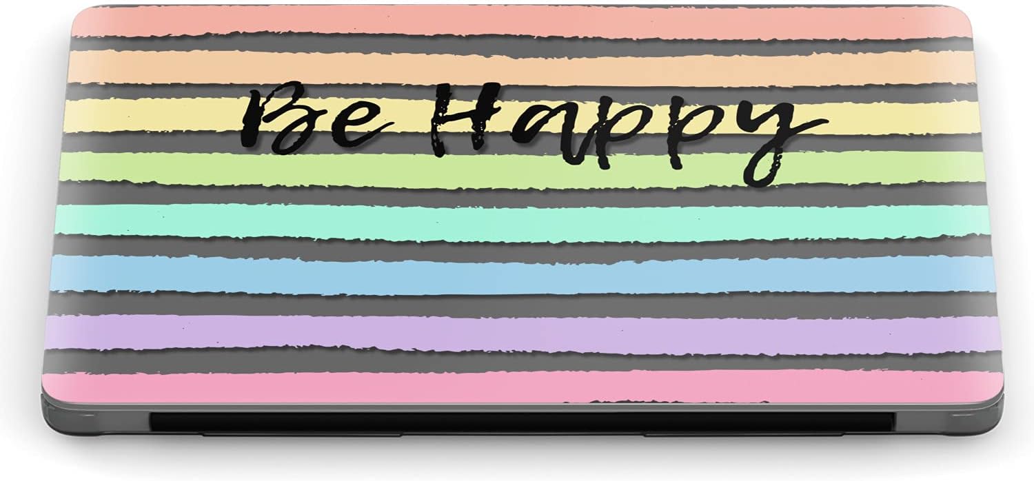 Mertak Hard Case Compatible with MacBook Pro 16 14 Air 15 13 inch M3 M2 M1 Mac 2024 2023 2022 2018 Striped Quote Plastic Rainbow Protective Be Happy Laptop Print Cover Clear Cute Touch Bar