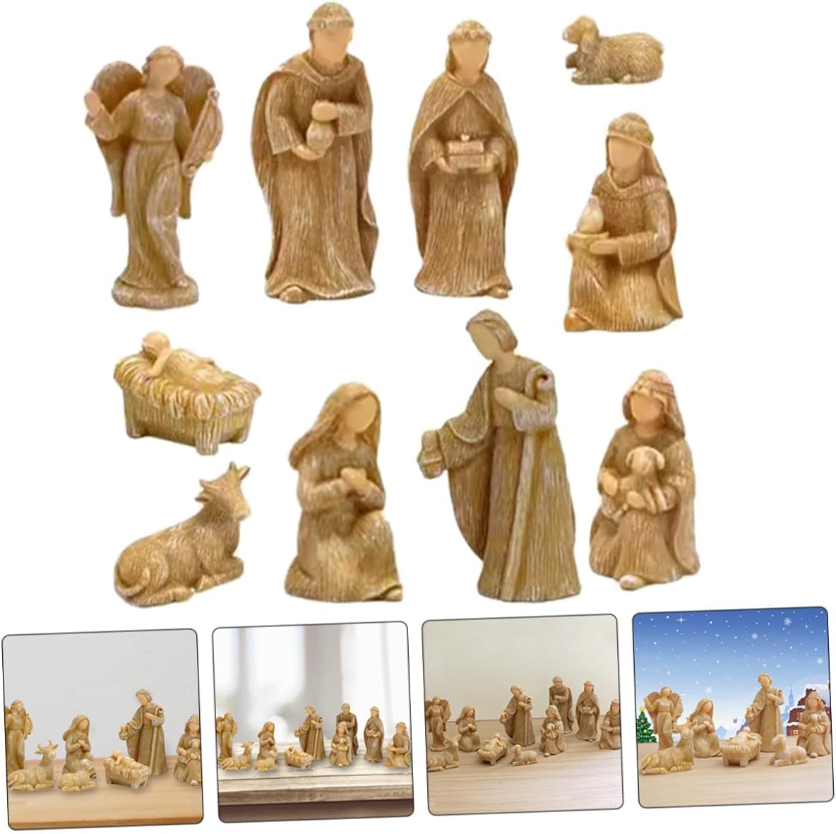 Veemoon 10pcs Resin Nativity Set Jesus Birth Figurines Christmas Decorations Desk Display Home Tabletop Ornaments