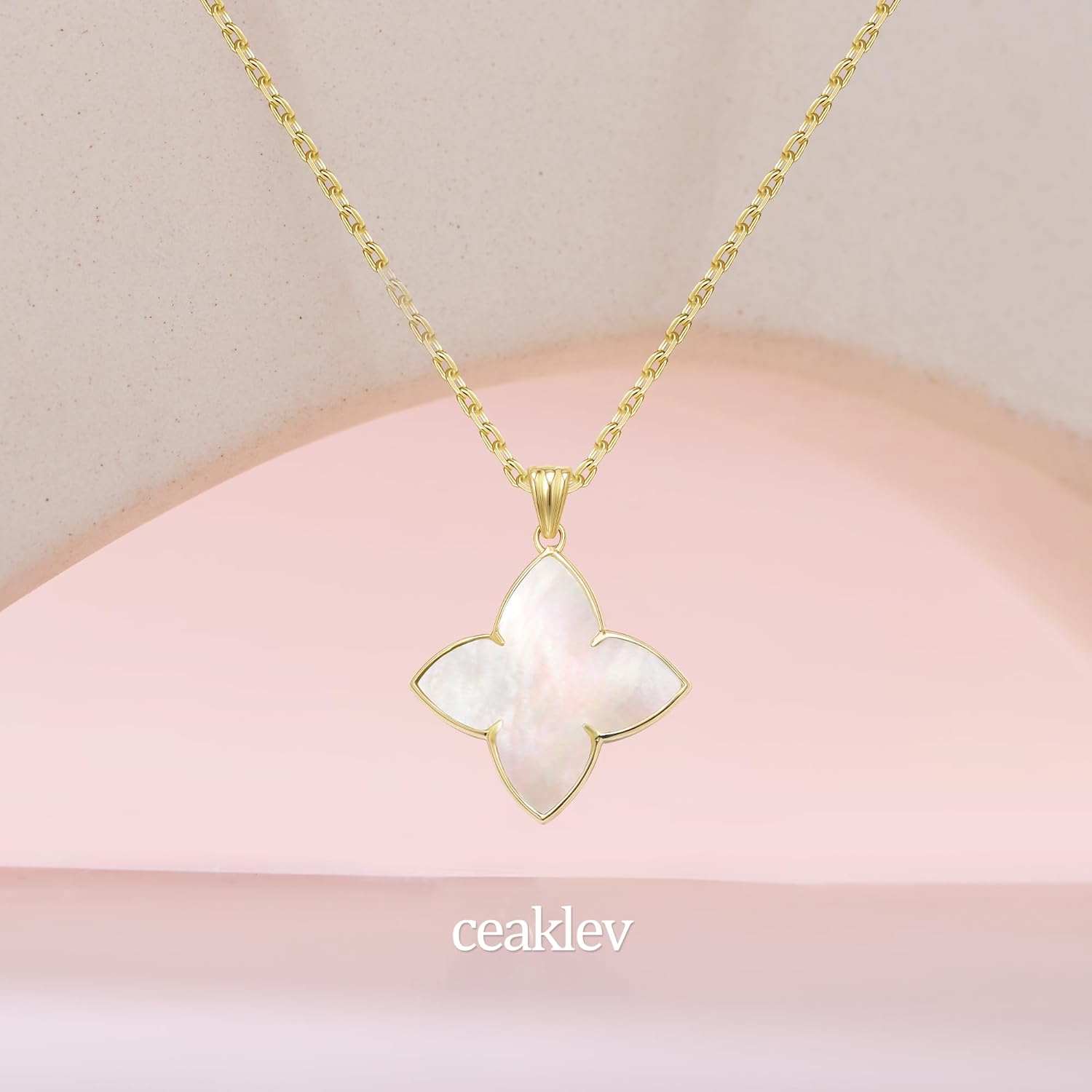 S925 Women's Sterling Silver Pendant Necklace - Classic Mother Pearl Four-Leaf Flower Necklace with Cubic Zircon, Hypoallergenic Fine Jewelry Gift - Image 6