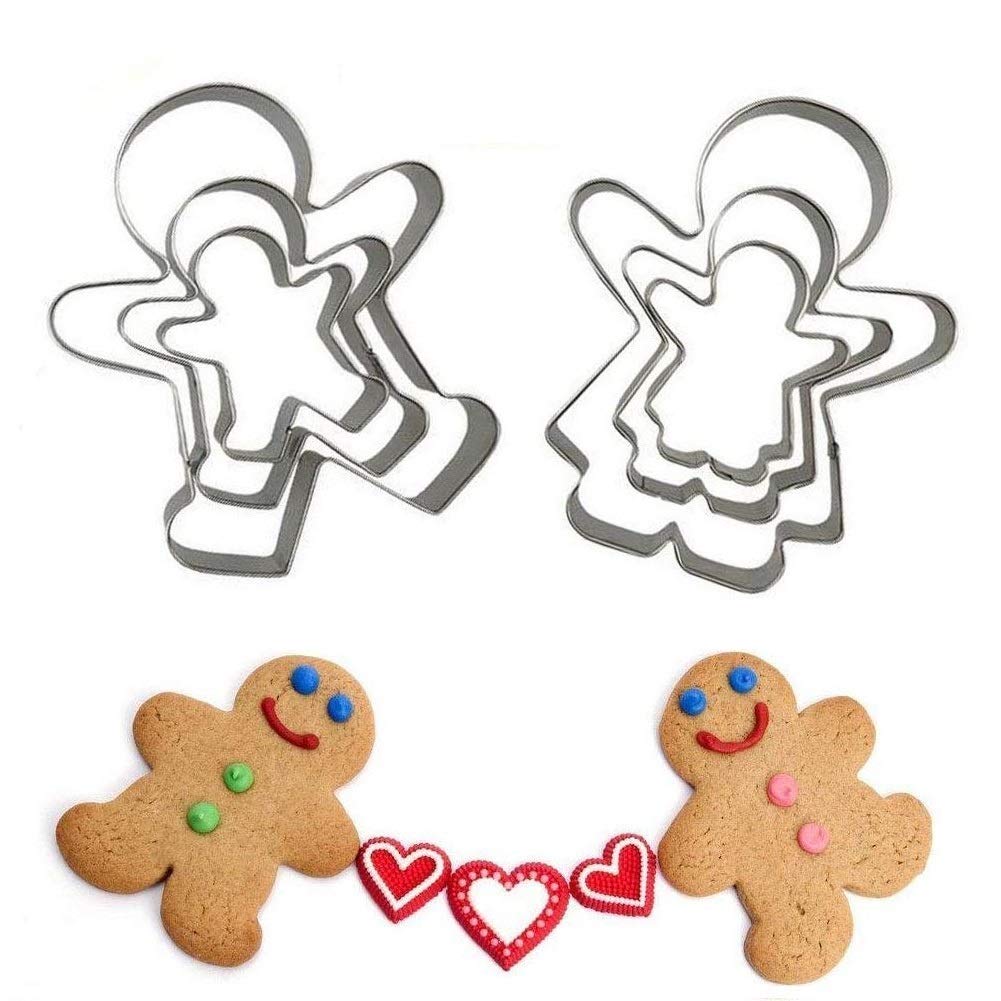 Juego de 6 cortadores de galletas con forma de hombre de jengibre y mujer de jengibre, de acero inoxidable, para niños y niñas, moldes para hornear