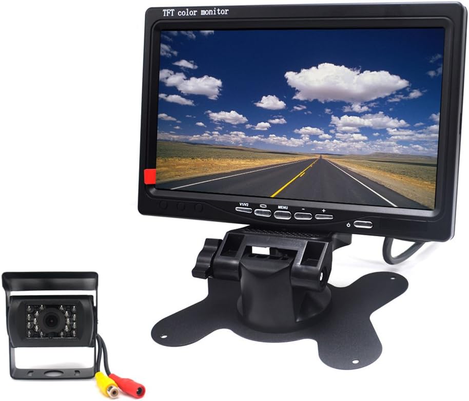 Padarsey 12V 24V Vehicle Backup Camera System Rear View Camera Support Night Vision Waterpoof & 7" Monitor with 34 ft AV Cables(with Guide line) for Bus/Truck Van/Trailer/RV/Campers