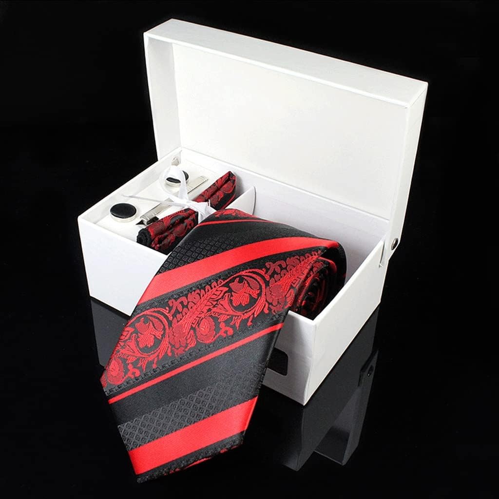 Men Wedding Party Neck Tie Silk Woven Tie Handkerchief Cufflinks Clips Gift Box Set