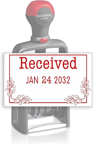 Sello de fecha de oficina de estilo resistente con fecha recibida  Autoentintado  Estilo D  Color de tinta roja