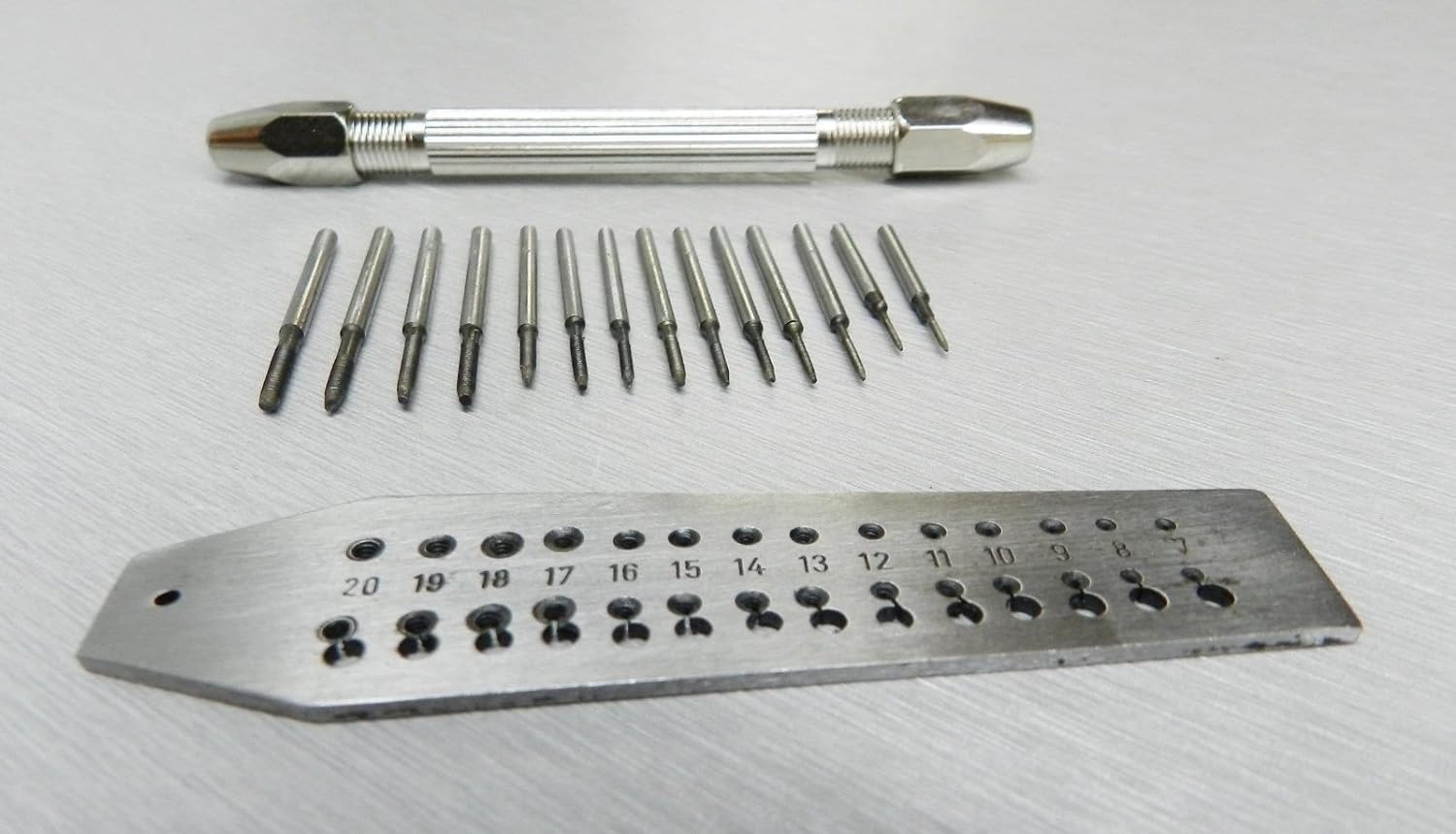 TAP and DIE Set 14 TAPS & SCREWPLATE & PIN Vise Set 0.7-2mm + Mini Hand & Table Bench Vise, Jewelry Making Branded (Pack Of 14 Pcs Set, Design No# 10)