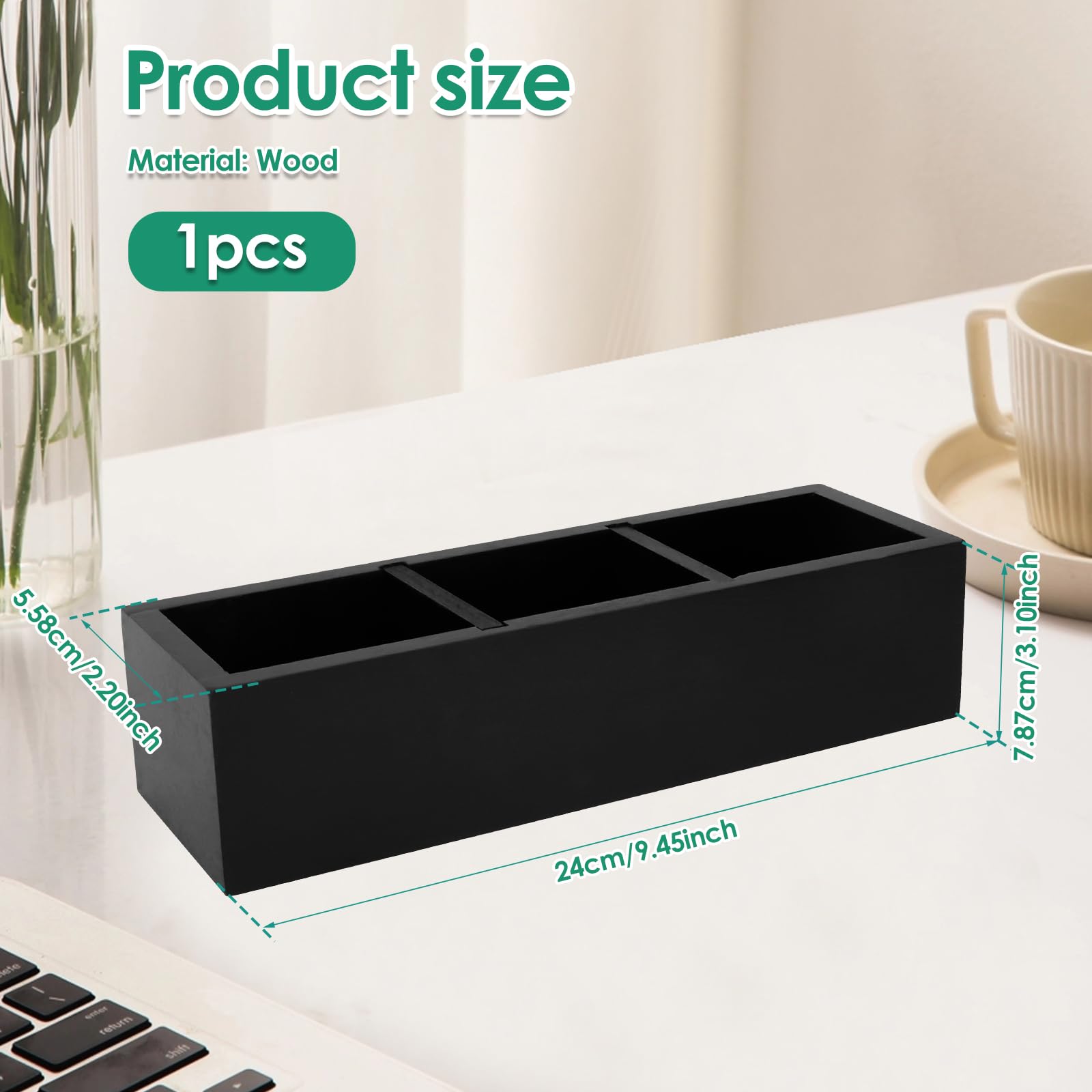 Teebox Aus Holz Mit 3 Fächern - Teebeutel Organizer 24x7,87x5,58 Cm Mit Trennwänden