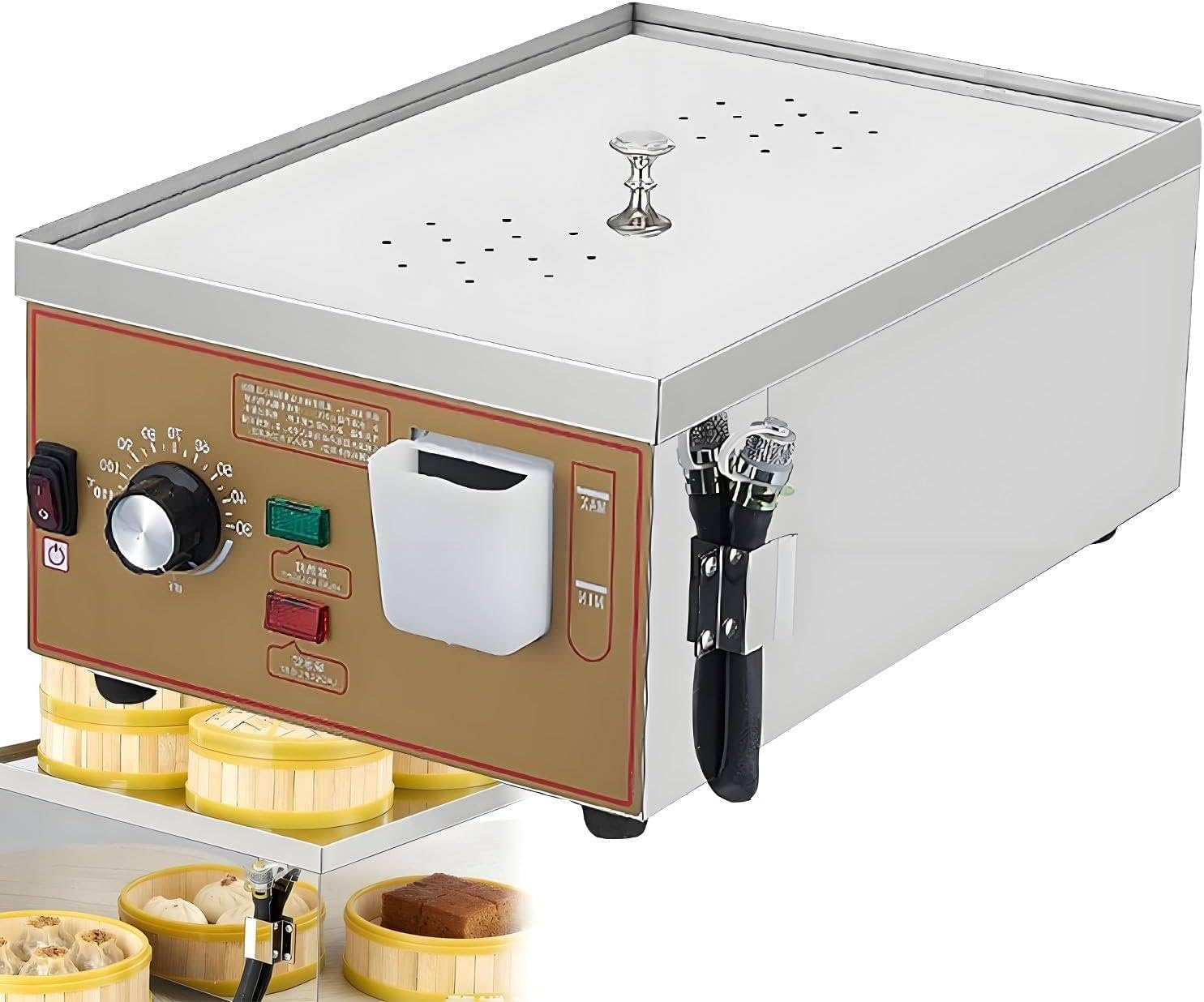 Commercial Electric Food Steamer, 2/4/6-Hole Bun Steamer, Adjustable 30-110°C, Independent Water Supply, Ideal for Restaurants, Cafes, and Food Trucks 2Holes