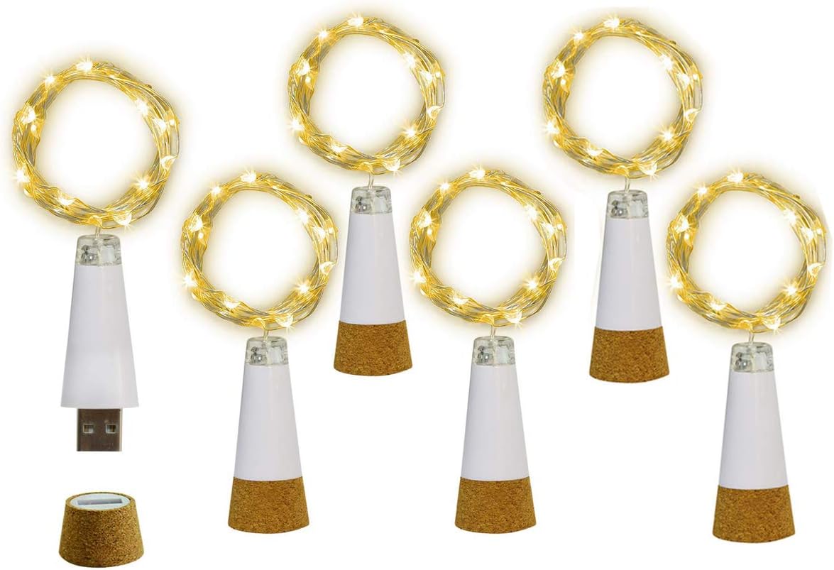 NeoJoy Rechargeable Wine Bottle Lights, LED Cork Lights USB Fairy String Lights for