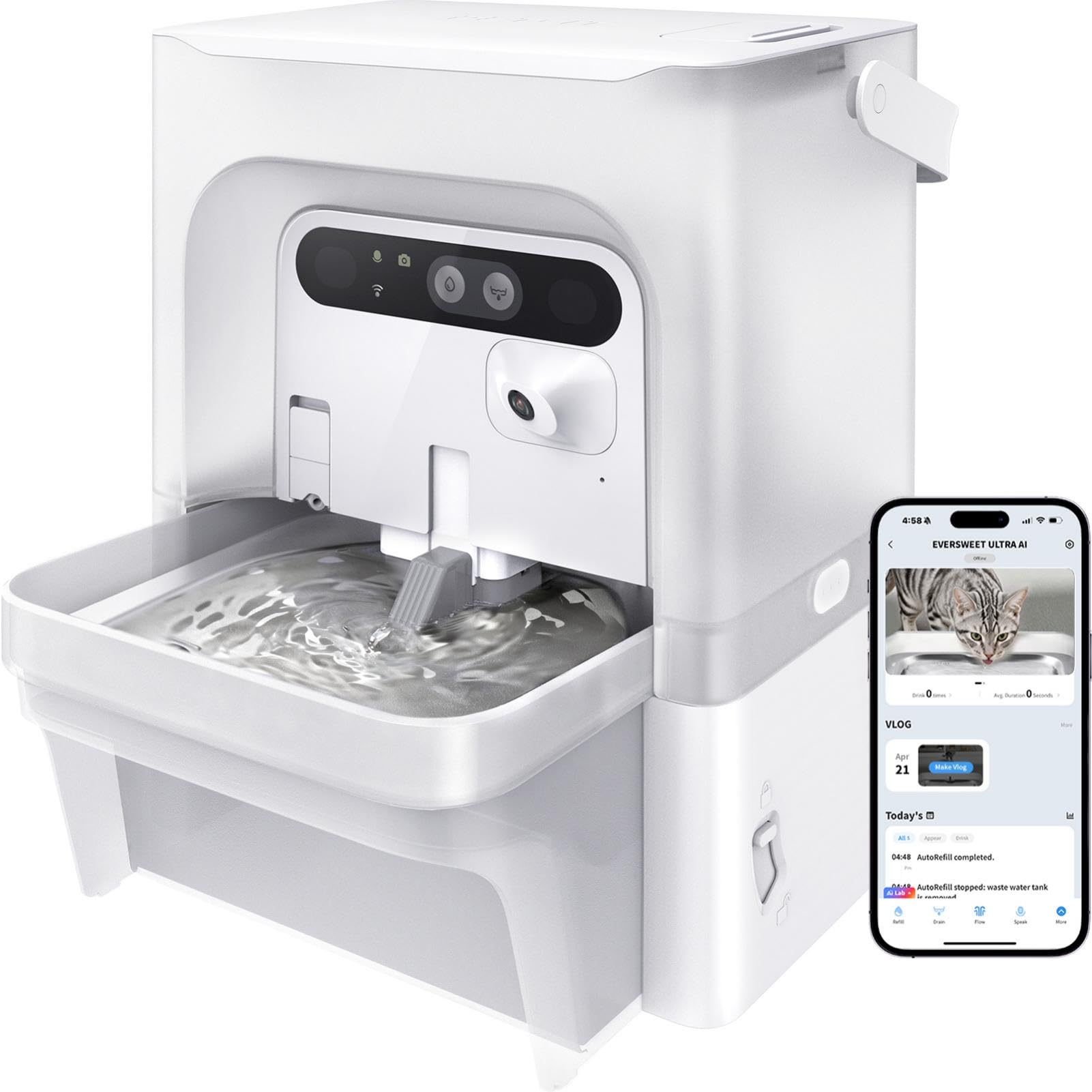 PETKIT EVERSWEET Ultra Fontaine a Eau Chat avec Caméra IA, Reconnaissance Faciale Multi-Chats, sans Filtre à Changer, 2.4 & 5GHz Wi-FI, Contrôle Via App, Facile à Nettoyer, 5L Grande Capacité