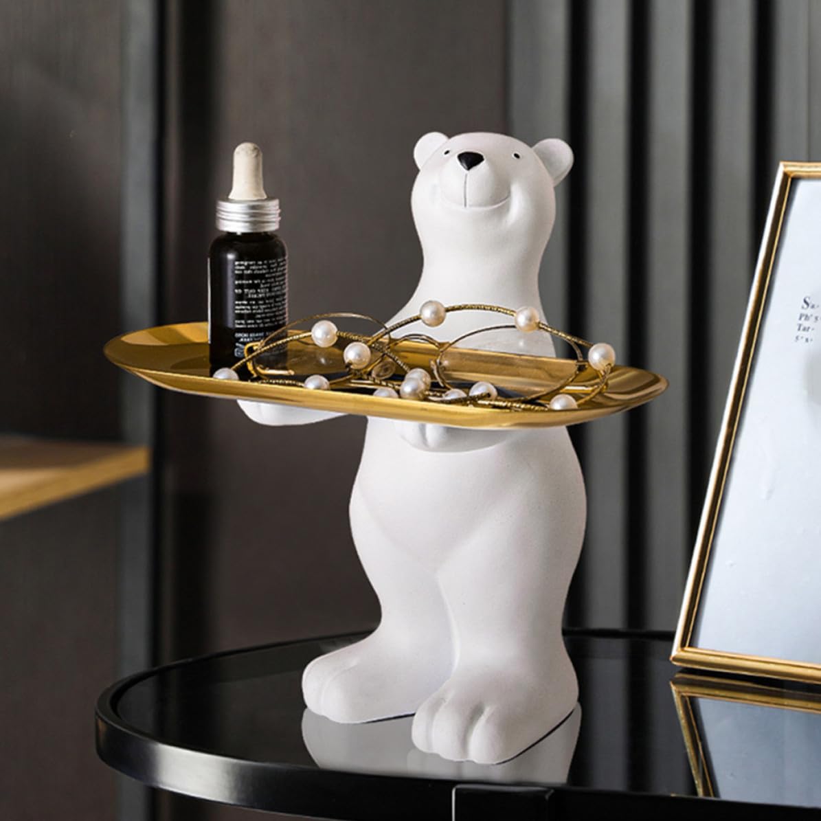 VALICLUD Bandeja para Guardar Joyas y Llaves con Diseño de Oso en Resina Sintética Ligera, Bandeja Removible y Decoración Artística Adecuado para Balcones y Salones