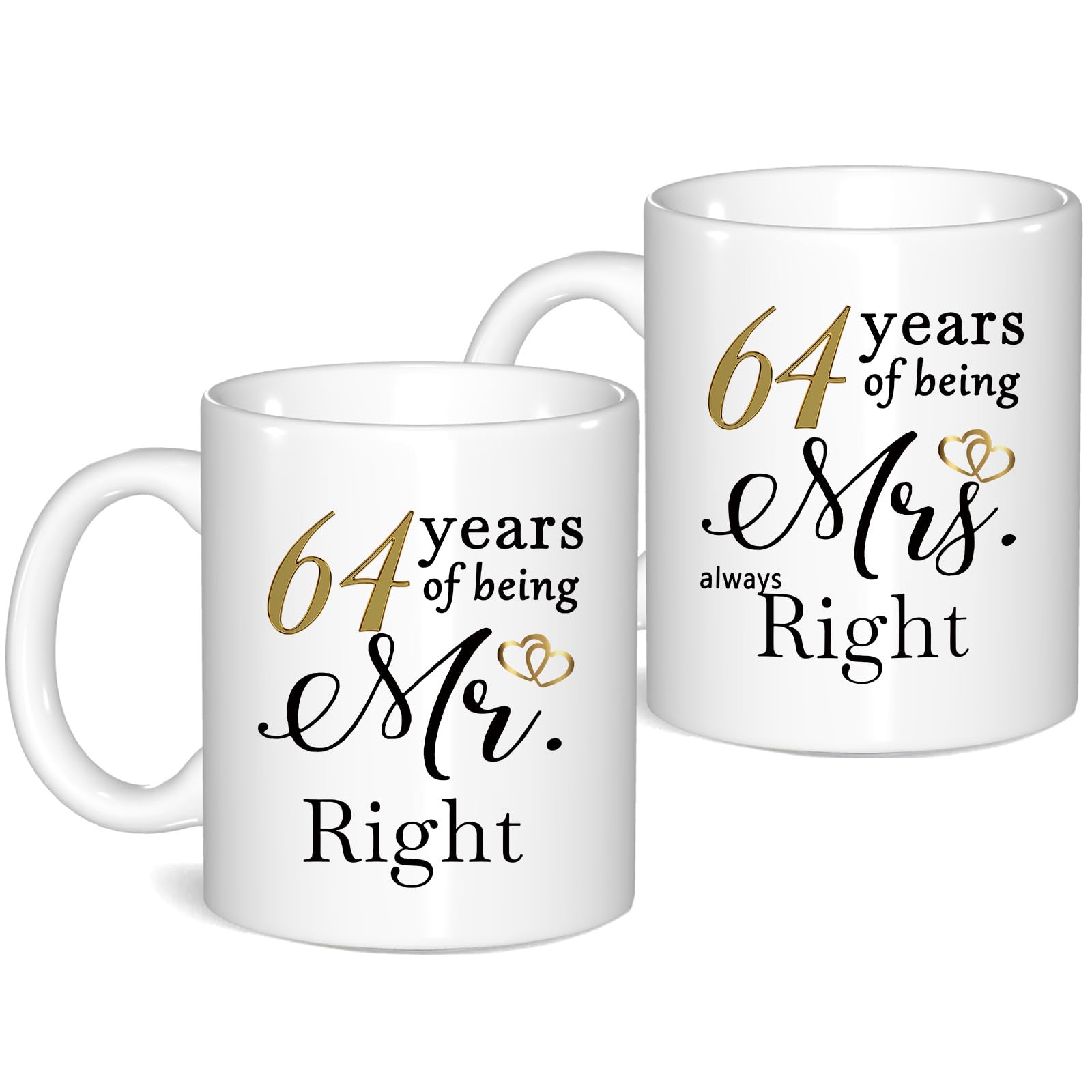 JOUWUI 64 Year Anniversary Coffee Mugs Set of 2, 64th Anniversary Wedding Gifts for Wife Husband Parents Grandparents Men Women Him Her, 64 Year Valentines Engagement Couple Cups — image 1