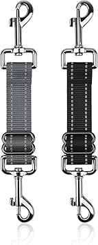 YUEPET Dog Safety Collar Clips 2 Pack Adjustable Prong Backup Clips Reflective Double Ended Backup Clasp Leash Connector for Dog Harness to Collar Safety Clip(Grey+Black)