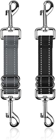 YUEPET Dog Safety Collar Clips 2 Pack Adjustable Prong Backup Clips Reflective Double Ended Backup Clasp Leash Connector for Dog Harness to Collar Safety Clip(Grey+Black)