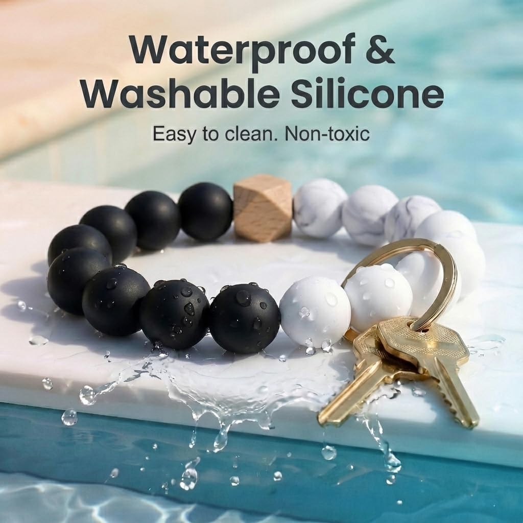 BIHRTC Silicone Key Ring Bracelets Wristlet Keychain Wallet with Net Chapstick Holder for Women