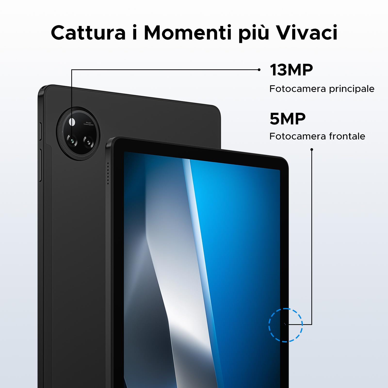 Tab A9+ Android 16 Tablet 11 Pollici, Unisoc T7200 Octa Core, 8580mAh, 90Hz-1080P, 20GBRAM+64GB/2TB TF, 13MP+5MP, Tablet Gaming, Gemini AI, WiFi 5/OTG/Face ID/Widevine L1/GPS/Doppio Altoparlante-Nero