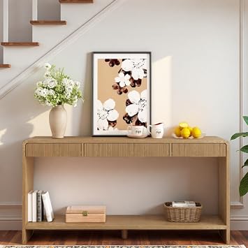 LUMISOL Fluted Console Table with 3 Drawers and Open Storage Shelf, 59" Long Entryway Table with Round Edge and Vertical Slats for Entryway, Hallway,Living Room, Brown