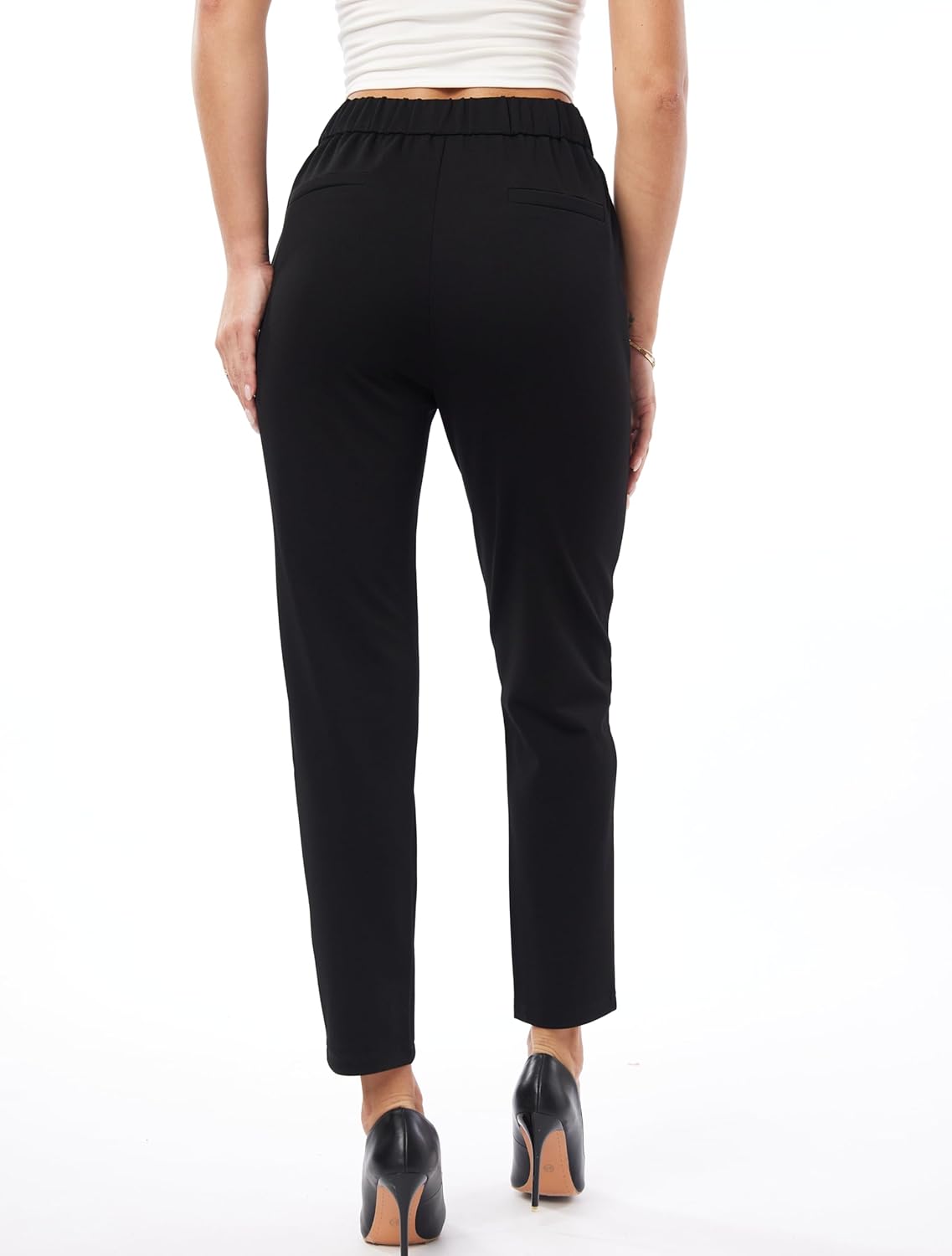 Fakanhui Women's Work Pants 7/8 Cropped Tapered Trouser High Waist Pull on Business Casual Slack Ankle Pant - Image 4