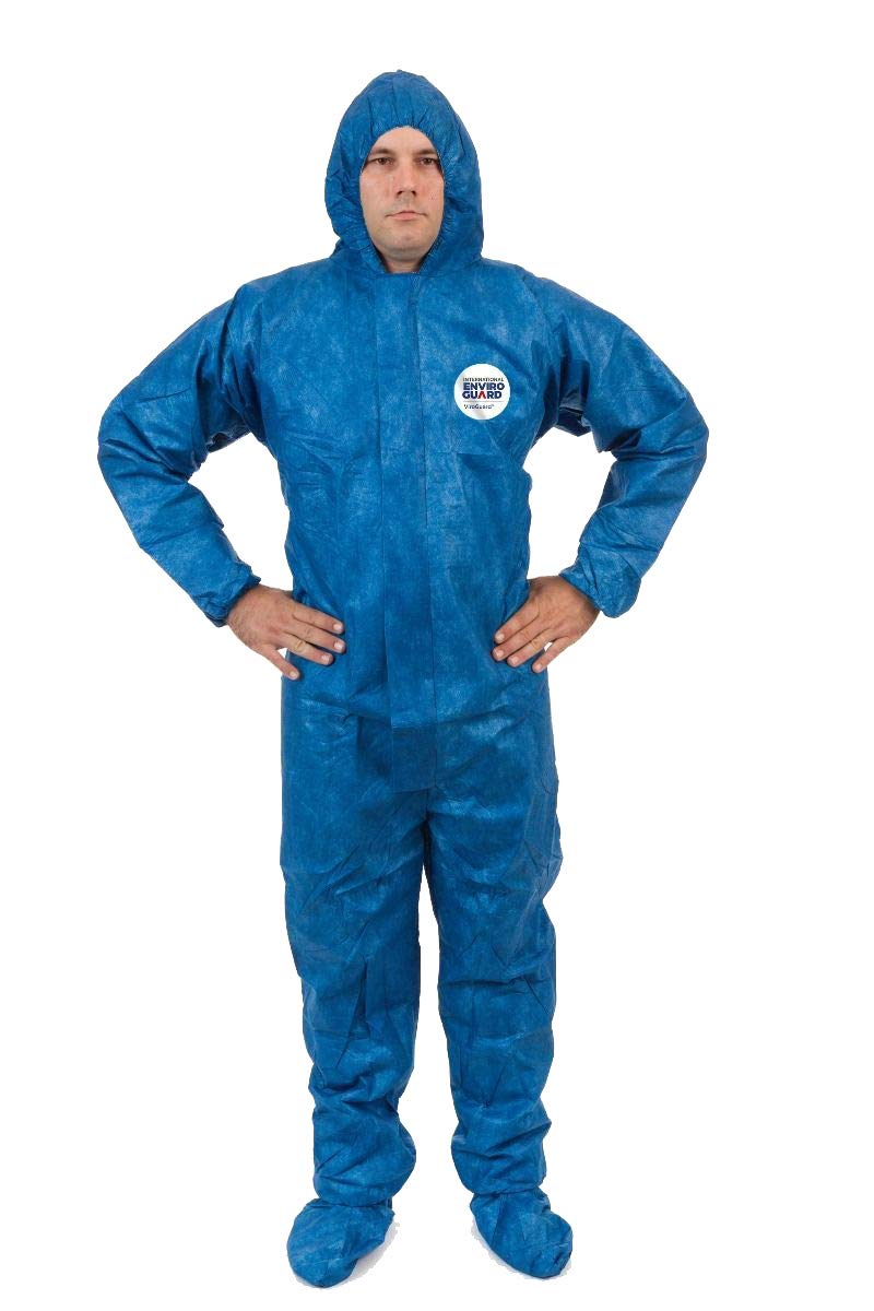 ViroGuard Disposable Coveralls Suit with Hood Comfortable Full Body Splash Suit Protection and Cleaning (Case of 25) (Elastic Wrist, Hood & Boots, 5XL)