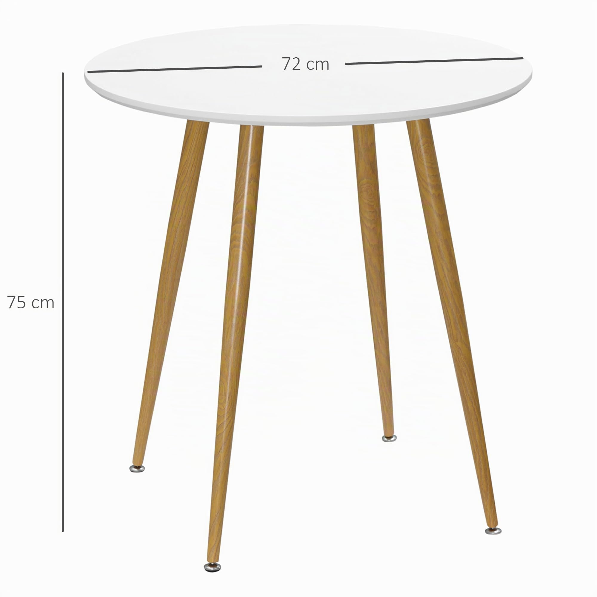 HOMCOM Mesa de Comedor Redonda para 2 Personas Carga 80 kg Ø72x75cm Blanco