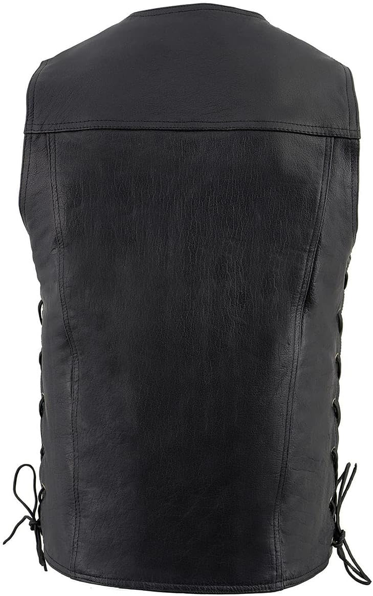 Milwaukee Leather LKM1360 Men's Classic Black Leather V-Neck Motorcycle Rider Vest w/Adjustable Side Laces - X-Large - Image 2