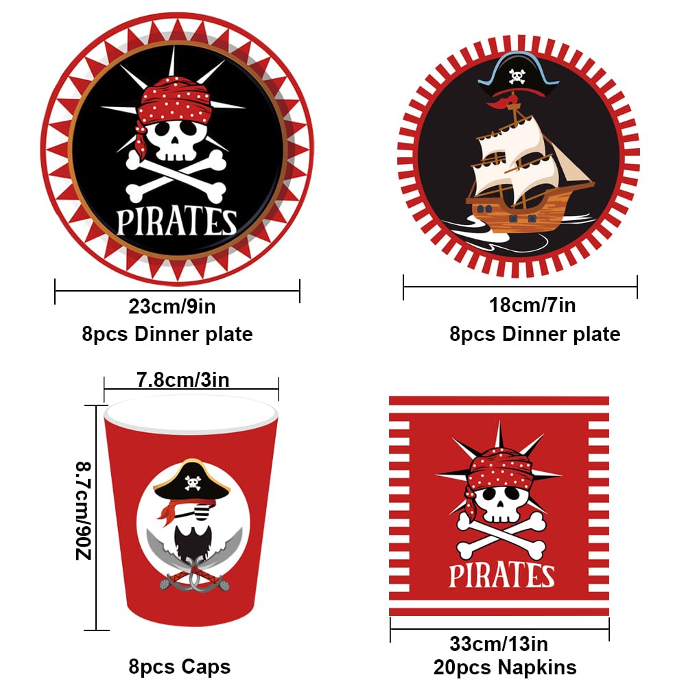 Zestaw naczyń na imprezę piratów, impreza piracka, zestaw dekoracji urodzinowych, zestaw naczyń imprezowych z papieru, serwetki, piraci, zestaw dekoracyjny dla dzieci, na urodziny, imprezę tematyczną, 8 gości