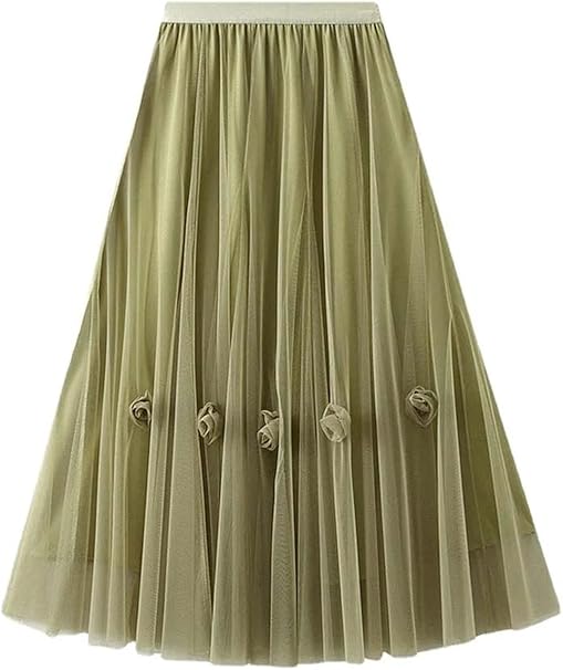 Leuke Bloemen Hoge Taille Tule Rokken Voor Vrouwen Trendy Zomer Geplooide Gelaagde Mesh Lange Vloeiende A-lijn Midi Fairy Rok, roze, Eén Maat