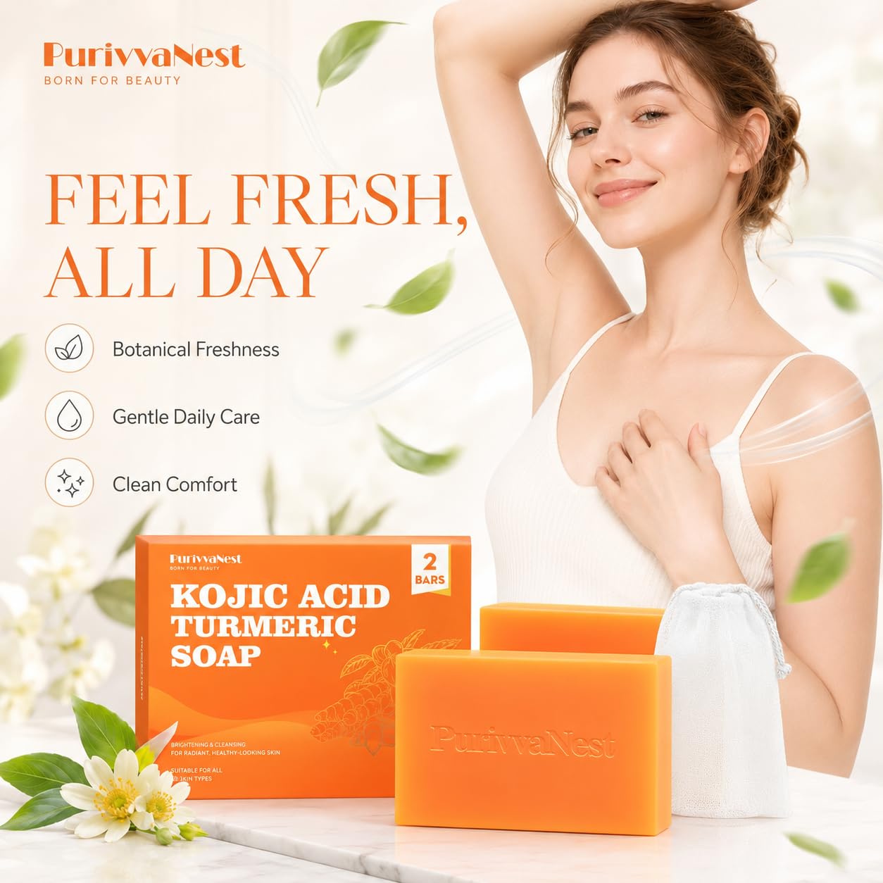 Kojic Acid Turmeric Soap Bar Dark Spot Remover for face and body Even Skin Tone, Moisturizing & Nourishing Natural Ingredients100g (2 Bars)