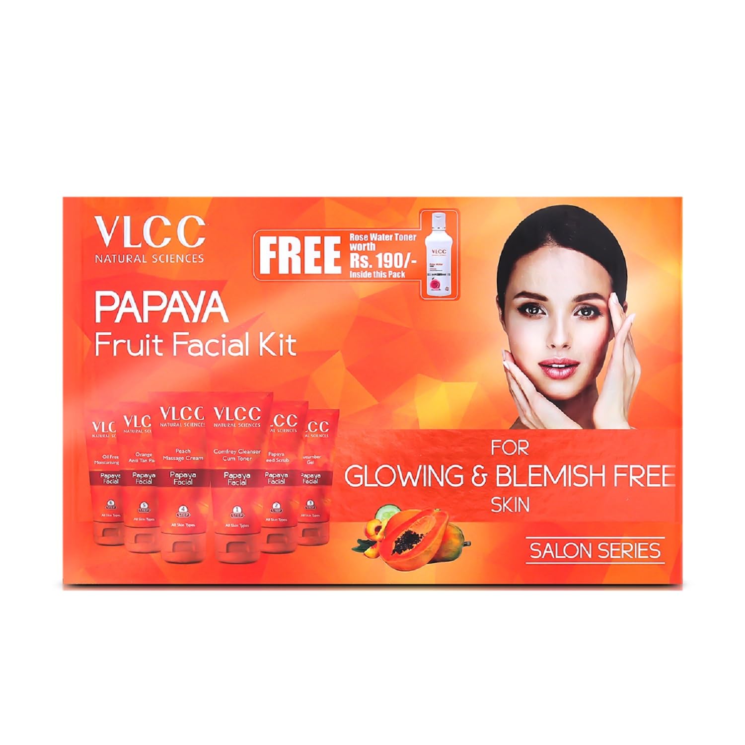 VLCC Papaya Fruit Facial Kit + FREE Rose Water Toner Worth Rs 170 | 300gm + 100ml
