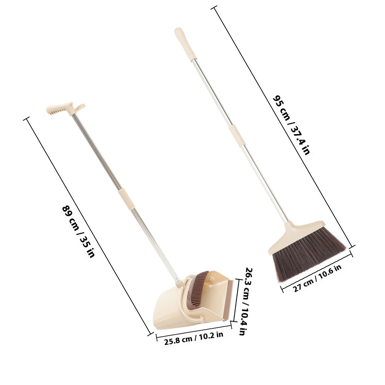 Juego de Escoba y Recogedor Acero Inoxidable Mango Largo, Cerdas Densas y Peine para Pelo, Kit Herramienta de Limpieza para Hogar, Dispositivo para Barrer y Recoger Polvo,