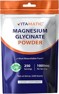 Vitamatic, グリシン酸マグネシウムパウダー、250g