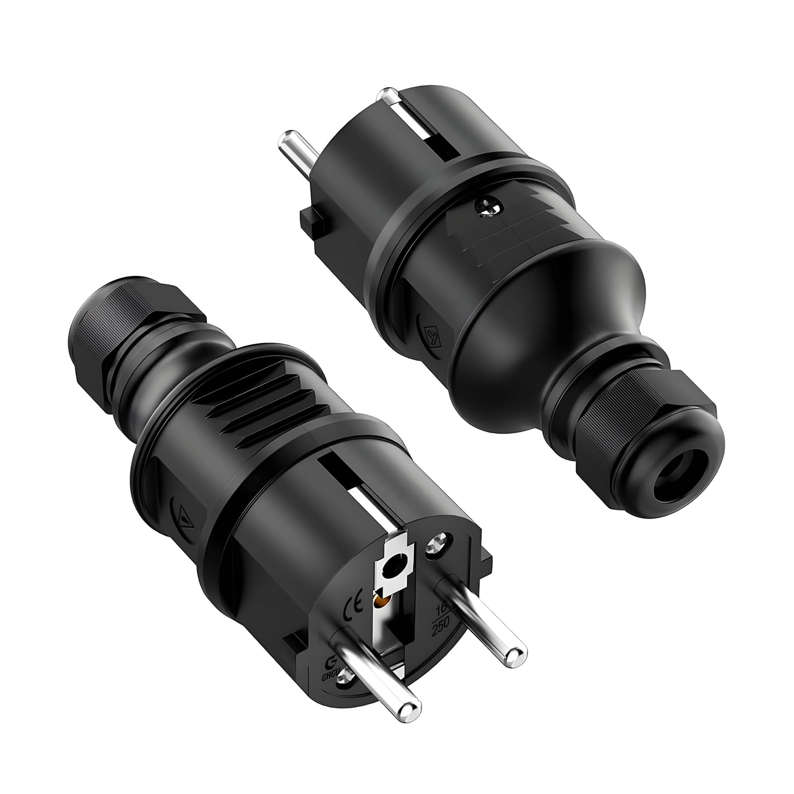 Spine Schuko Esterno 6 Pezzi - Gomma IP44 16A/230V Con Protezione Antistrappo