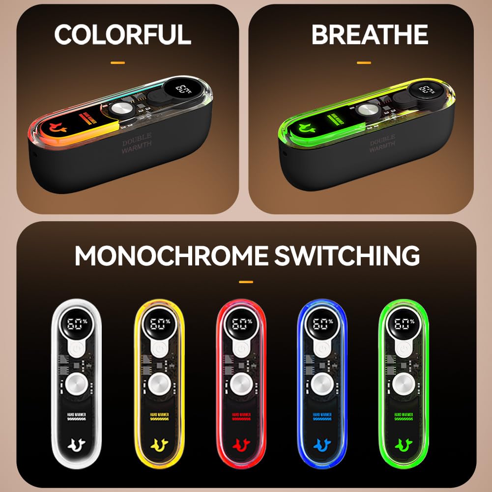 URAQT Podgrzewacz do rąk 2 w 1, 6000 mAh, oświetlenie RGB z możliwością ładowania, magnetyczny podgrzewacz do rąk, 4 poziomy ciepła z możliwością ładowania, idealny prezent dla mężczyzn i kobiet w