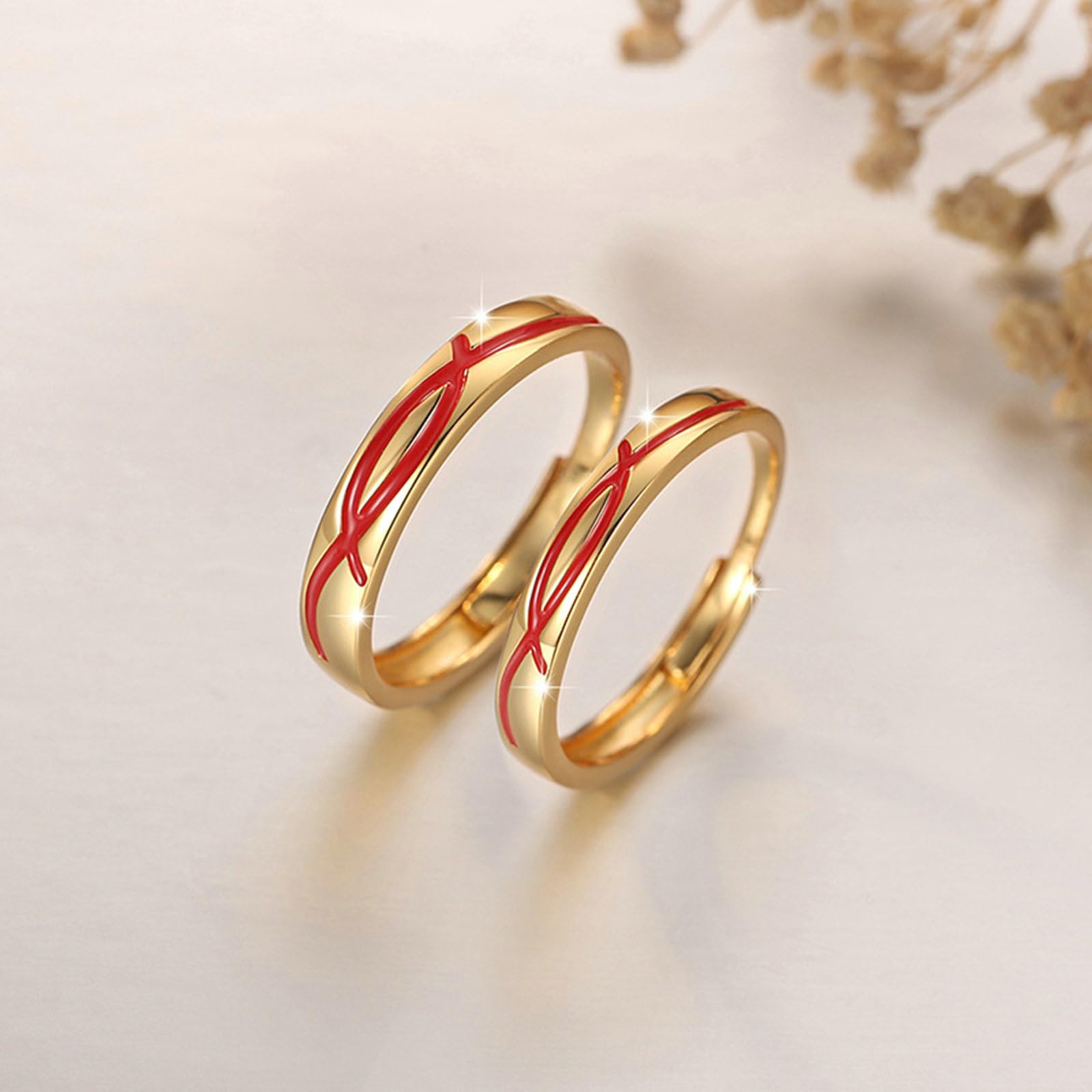 Coppia Anelli Filo Rosso del Destino, Anelli In Argento con Linea Rossa Regolabili Anello Fidanzamento da Uomo Incisione Anelli di Matrimonio per Lui e Lei
