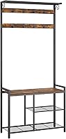Yatiney 4-in-1 Coat Rack Shoe Bench Hall Tree with Storage Shelves, 8 Movable Hooks & Hanging Rod - Rustic Brown/Black Entryway Organizer MT12BR